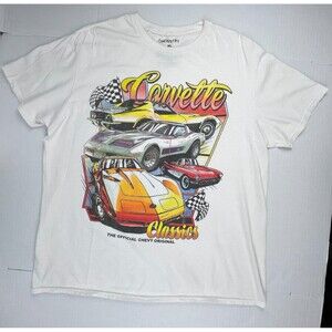 CHEMISTRY Chevrolet Corvette Classics Graphic T-Shirt XL White Racing Tee Retro